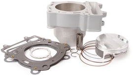 Cylinder Works KTM engine cylinder kit with 76mm bore and 12.8:1 compression ratio, shown with visible metal components and branding.