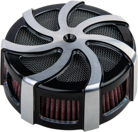HardDrive Kruel Air Cleaner Kit in black contrast cut for intake, carb, and fuel system on a vehicle.
