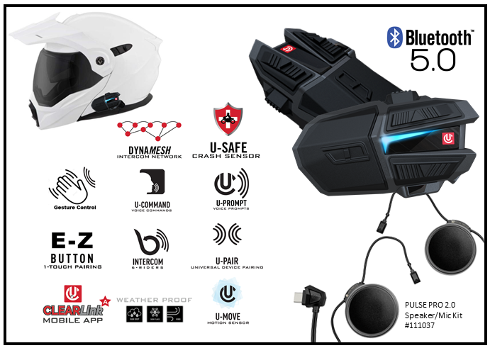 UCLEAR 180511 motorcycle Bluetooth communication headset with sleek design and control buttons visible in the image.