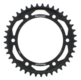 Supersprox steel rear sprocket with 41-tooth, black finish, designed for 530 chain motorcycles, showing the sprocket's teeth and branding.