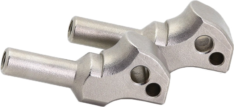 Flo Motorsports M8 Softail foot control clevis for passenger footpegs, showing metal component with mounting holes and hardware.