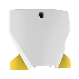 Polisport Plastics white front number plate for Hus motorcycle, model 64-866656, with mounting holes and clear design.