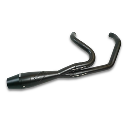 Sawicki Speed Shop black M8 shorty exhaust with flared end, designed for motorcycle performance and style.