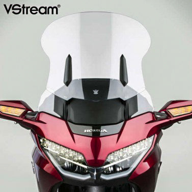 Clear tall National Cycle Vstream windshield replacement screen for motorcycle, showing the transparent windscreen with mounting edges.