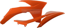 Load image into Gallery viewer, Orange Polisport Plastics radiator shroud body for motocross bikes, part number 64-04554, visible with mounting points and vents.
