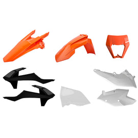Polisport Plastics Enduro Kit with mask in OEM color for KTM, includes body panels and protective gear for off-road motorcycles.