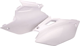 White Acerbis side panels for motorcycle, featuring sleek design and durable material, perfect for customization and protection.