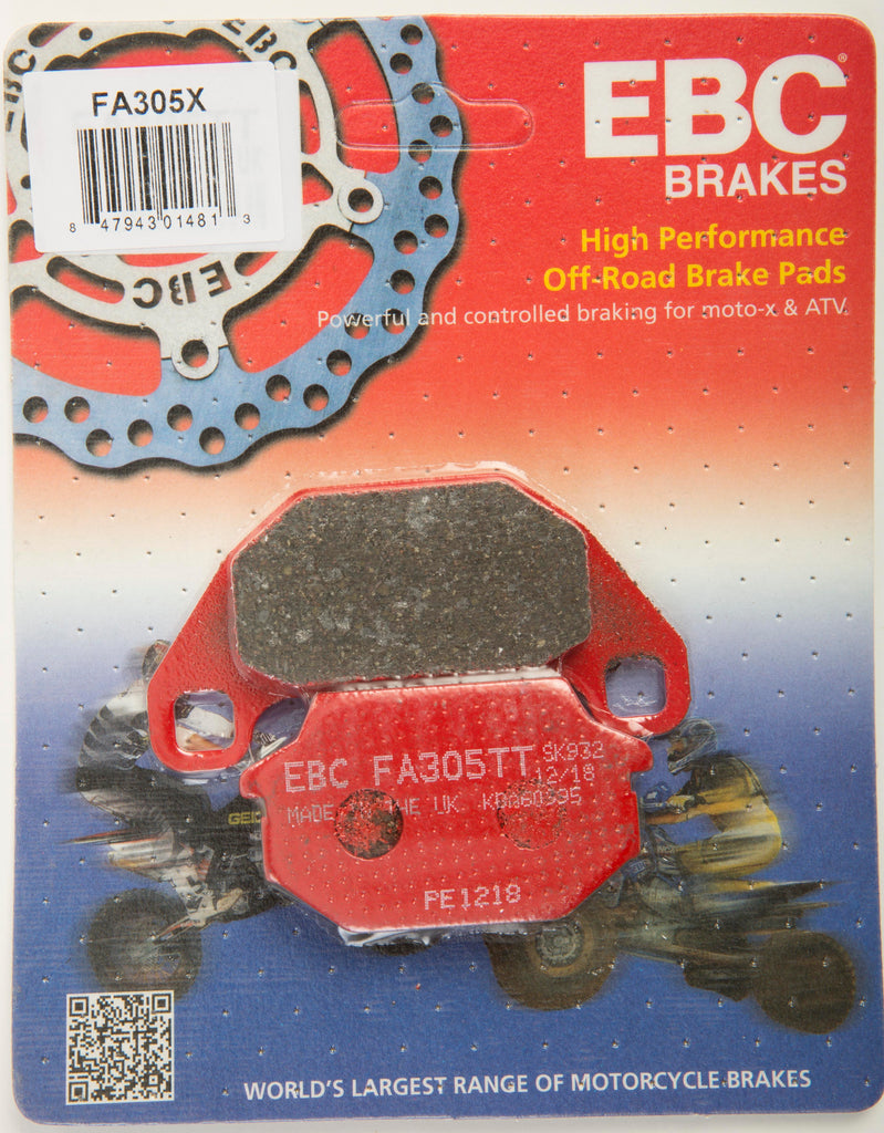 EBC Motorcycle Brakes brake pads 15-305X set showing black ceramic friction material with metal backing plates for motorcycle stopping power