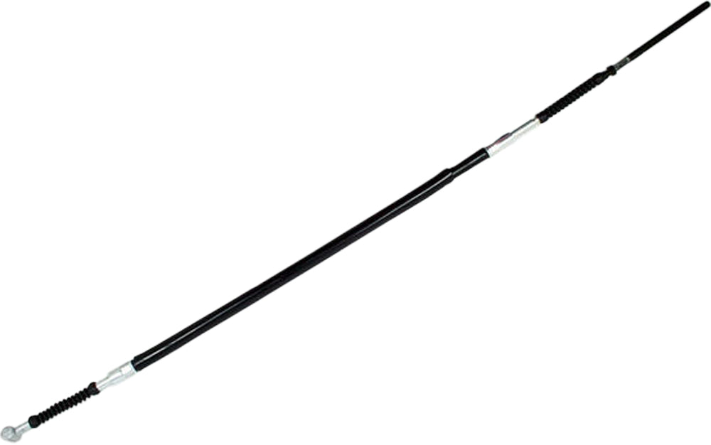 Motion Pro black vinyl foot brake cable for motorcycle, sturdy control line with protective vinyl coating and metal fittings.