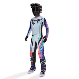 Alpine Star Tech 7 Le motorcycle boots in double purple, blue, and black, size 9, showing the front and side design details.