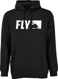 Fly Racing Fly Primary Hoodie in black, XL size, featuring a comfortable fit and casual style, shown in the product image.