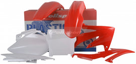 Red Polisport Plastics body kit for bikes, featuring durable plastic panels with detailed design and mounting points.