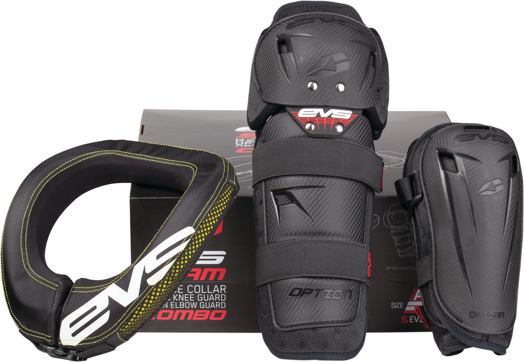 EVS Slam Combo Kit in black for adults, includes protective gear like gloves, pads, and elbow and knee pads.