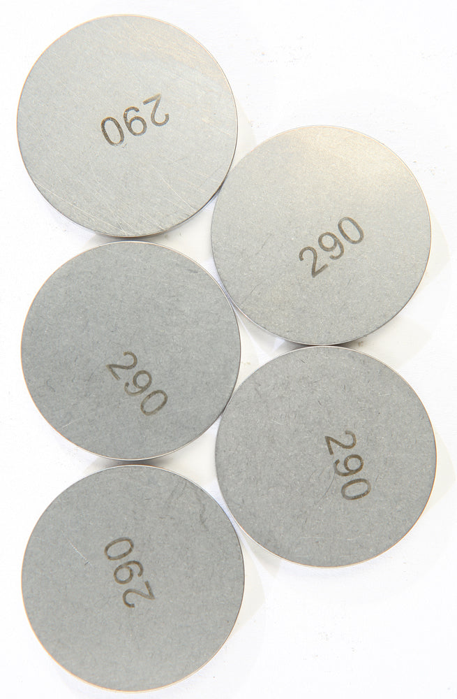 K&L Engine Valve Shims 2.90mm x 29mm, 5-pack, for automotive engine maintenance, showing shiny metal shims on a clean surface.