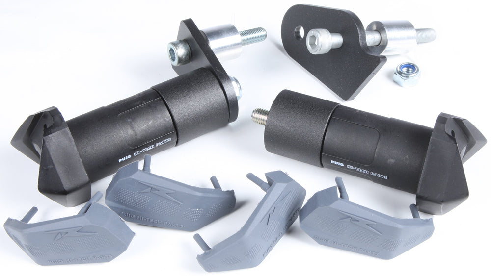 Black PUIG Frame Sliders R19 Body protection for motorcycle, featuring sleek design and durable construction.