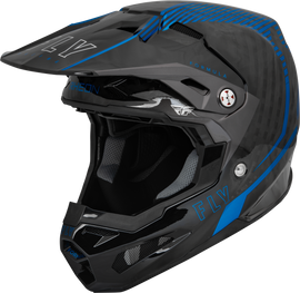 Fly Racing Formula Carbon Tracer helmet in blue and black, XL size, with aerodynamic design and lightweight construction.