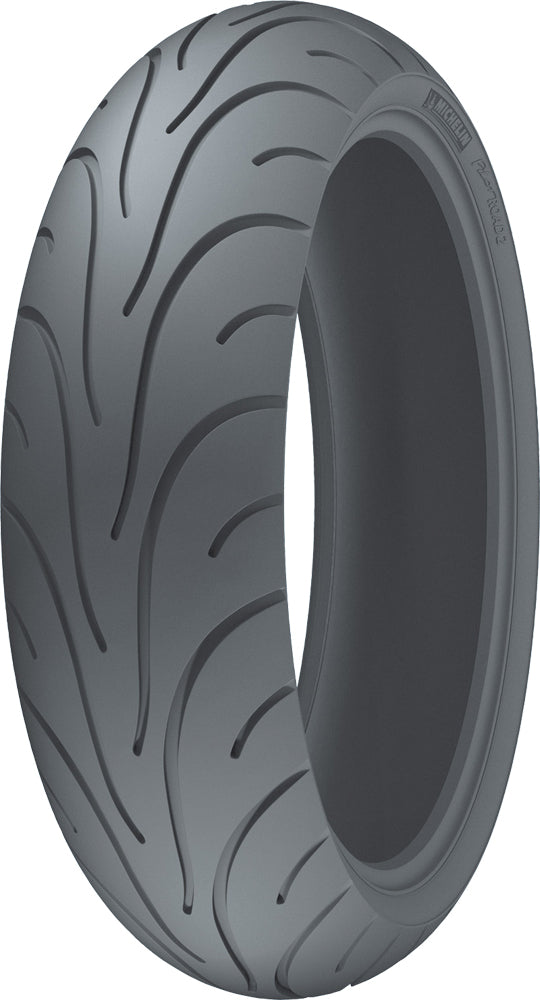 Michelin Pilot Road 2 rear motorcycle tire 180/55ZR17 with tread pattern and sidewall details, designed for touring bikes