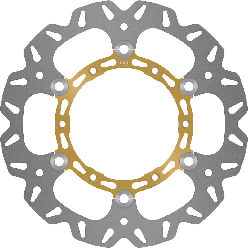 EBC Motorcycle Brakes CX Extreme front brake rotor with vented design, silver finish, and drilled holes for improved stopping power.