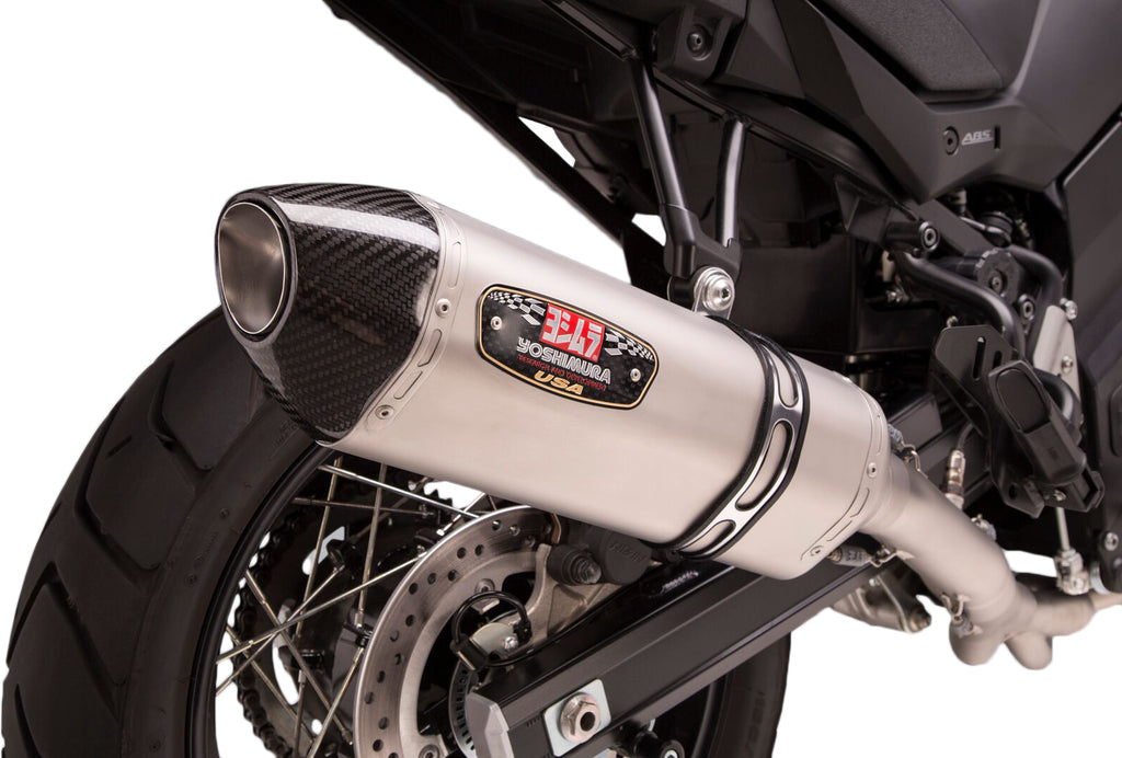 Yoshimura Race R-77 3-quarter slip-on exhaust with stainless steel and carbon fiber finish, designed for motorcycle performance.