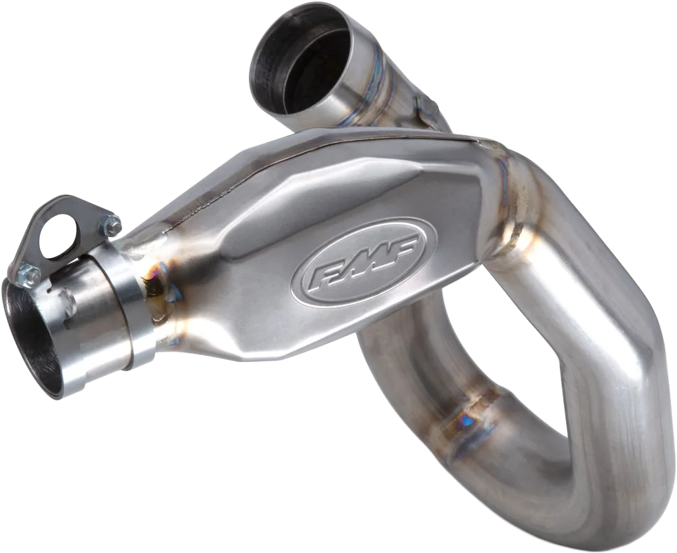 FMF Racing Ti Megabomb Header exhaust for Ducati motorcycle, showcasing the polished titanium finish and header pipe design.