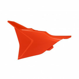 Polisport Plastics KTM airbox cover in orange, designed for KTM bikes, featuring a durable plastic body with mounting details.
