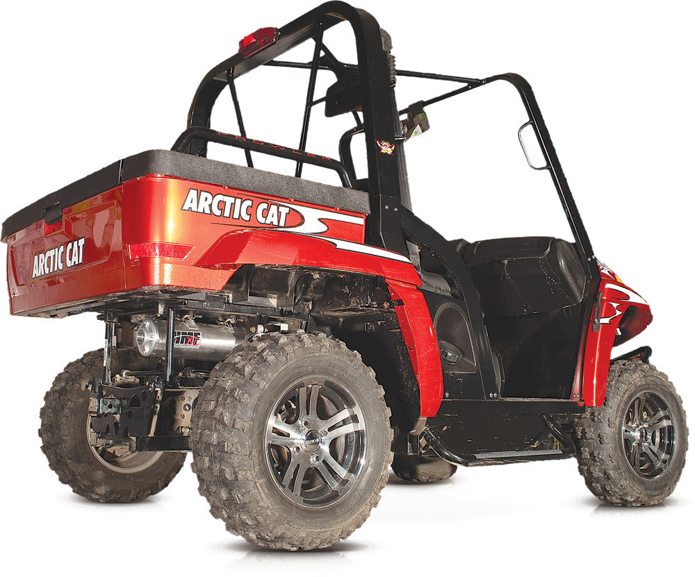 HMF Racing UTV Swamp Series exhaust system for Can-Am, featuring chrome finish and compact design, shown from side angle.