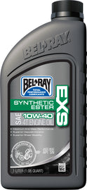 Bel-Ray Exs Full Syn Ester Oil 10W40 bottle, 1-liter container, shown with label and cap, designed for engine lubrication.