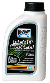 Bel-Ray Gear Saver Transmission Oil 75W in 1-liter bottle, shown in the image, ideal for vehicle gear protection and lubrication.