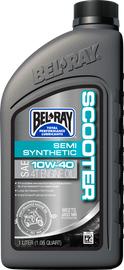 Bel-Ray Scooter Semi-Syn Engine Oil 10W40 in 1-liter container, ideal for scooter engine lubrication and maintenance.