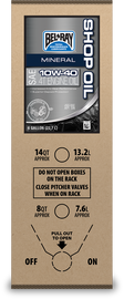Bel-Ray Shop Mineral Engine Oil 10W-40 in 6-gallon bib container, ideal for automotive engine lubrication and maintenance.