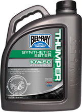 Load image into Gallery viewer, Bel-Ray Thumper Syn Ester Oil 10w50 4L bottle, 4-pack, automotive 4-stroke engine oil, shown in a case with four bottles.
