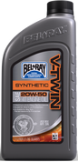 Bel-Ray V-Twin Synthetic Oil 20W50 in 1-liter bottle, ideal for motorcycle engine lubrication, showing the oil container and label.