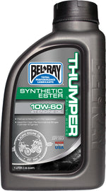 Bel-Ray Works Thumper Syn Oil 10w60 1L container, motorcycle engine oil, with 12 bottles in a case, industrial grade chemical.