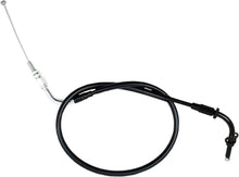 Load image into Gallery viewer, Motion Pro black vinyl throttle pull cable for motorcycles, showing the flexible control line with metal fittings and protective outer casing.