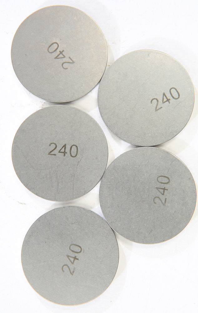 K&L Engine Valve Shims 2.40mm x 29.5mm, set of 5, showing shiny metal shims for engine valve adjustment.