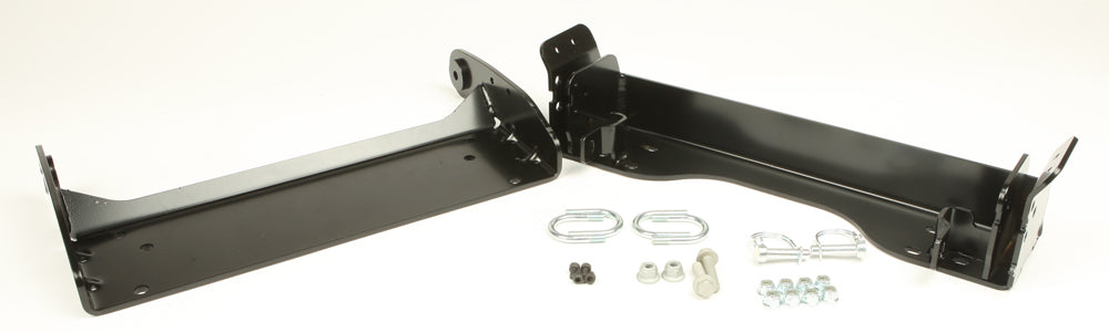 Warn plow mounting kit bracket with hardware shown, designed for secure attachment of plow equipment to vehicles.