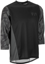 Fly Racing Ripa 3/4 sleeve jersey in black and grey camo, size medium, featuring lightweight, breathable fabric and bold camo design.