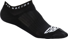 Black Fly Racing Fly No Show Socks in large/x-large size, featuring cushioned ankle and breathable fabric for comfortable wear