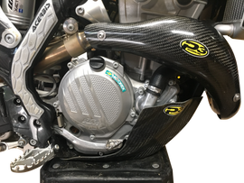 P3 Heat Shield Carbon Stack Pipe Guard for KTM and Husqvarna 670 motorcycle, protecting exhaust pipes with durable carbon material.