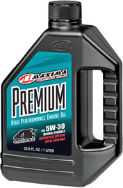 Maxima Premium 4T 5W30 motor oil in 1-liter bottle, 12-pack case, suitable for motorcycles and small engines.
