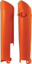 Load image into Gallery viewer, Orange Acerbis fork guard with black mounting brackets for motorcycle suspension protection.