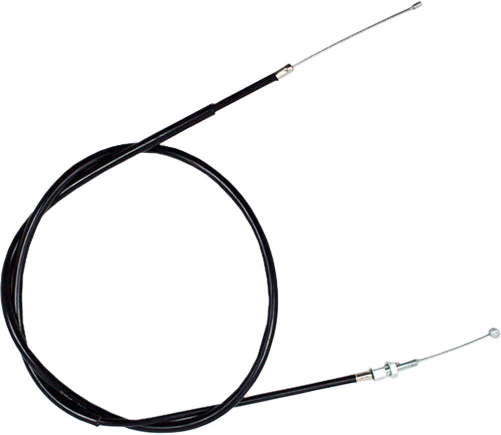 Motion Pro black vinyl throttle cable for motorcycles, showing the flexible cable with protective black vinyl covering.