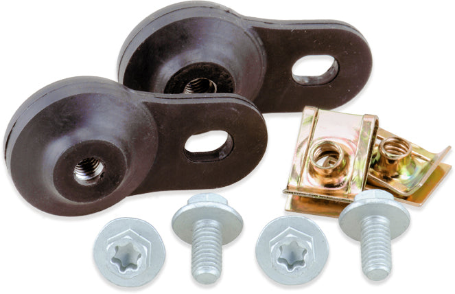 BOLT 2-Stroke Pipe Mount hardware fitting, black metal clamp for motorcycle exhaust pipes, durable and secure fastener.