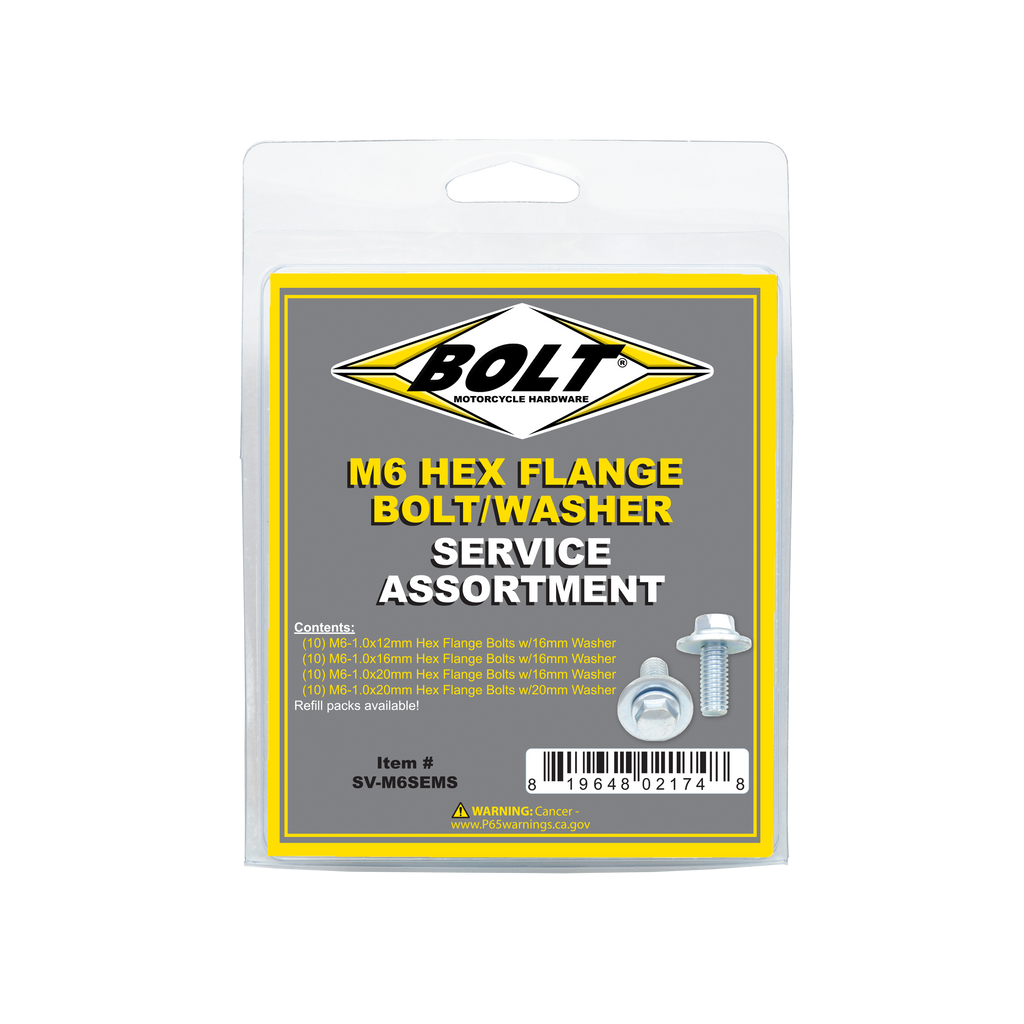 Set of 40 BOLT 8mm hex flange bolts with 16mm washers, displayed in a organized kit for hardware and fastener applications.