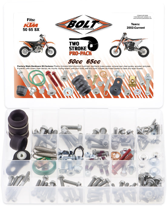 BOLT Euro Style Two Stroke Pro-Pack fitting and fastener hardware, featuring durable metal components and precise engineering.