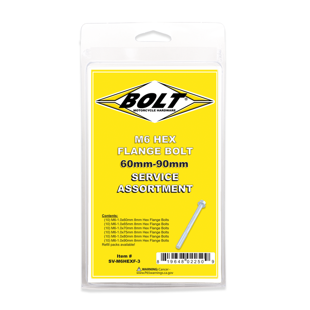 BOLT M6 8mm hex flange bolt assortment kit with 60 hardware fasteners for fittings and construction projects.