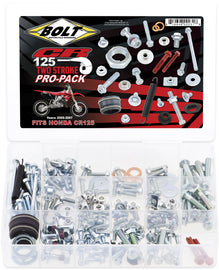 BOLT Pro-Pack Cr125 hardware fasteners and fittings, including bolts and connectors, in a compact packaging.