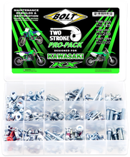 Load image into Gallery viewer, BOLT Propack Kawasaki KX hardware fasteners with two fittings for KX125, KX250, and KX500 models, part number 020-00178