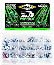 BOLT Propack Kawasaki KX hardware fasteners with two fittings for KX125, KX250, and KX500 models, part number 020-00178