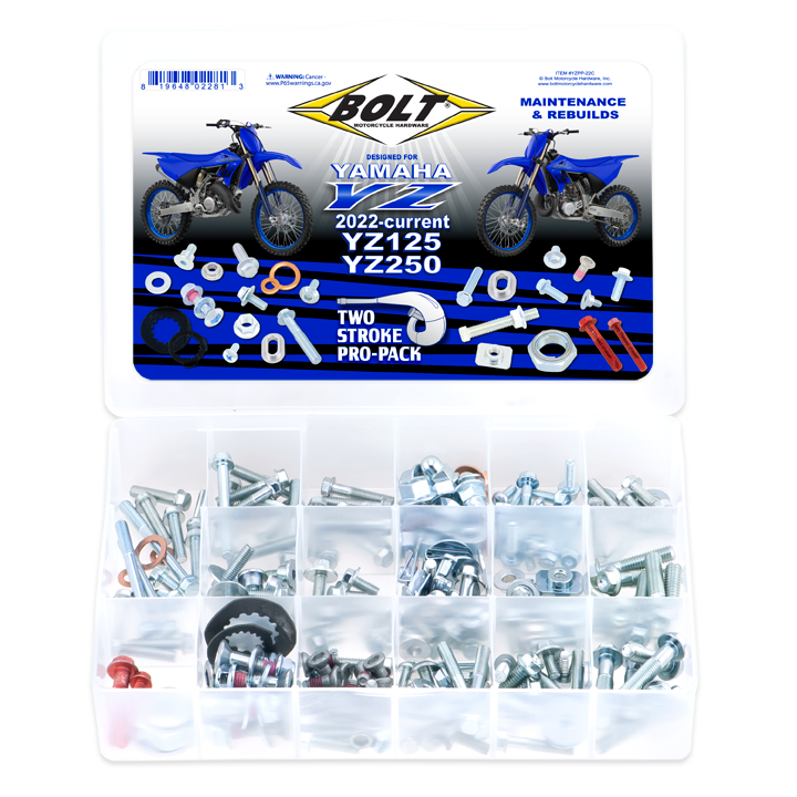 BOLT Propack YZ125/250 hardware fittings, fasteners for motorcycle maintenance, shown in the image.